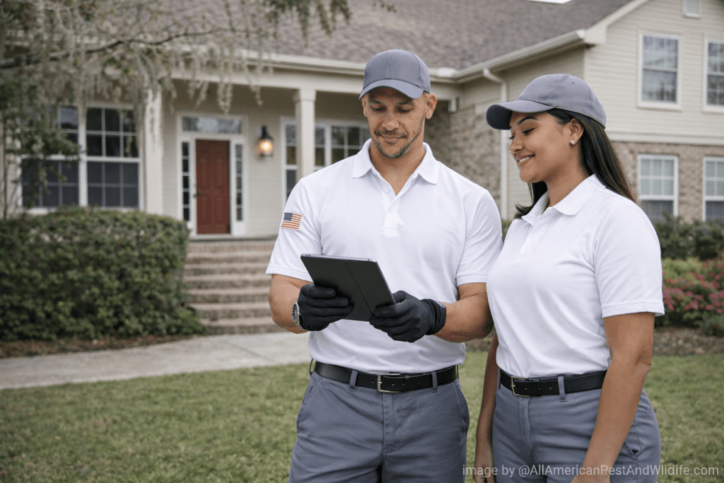 Local family-owned pest control technicians performing a professional home inspection in Louisiana © AllAmericanPestAndWildlife.com