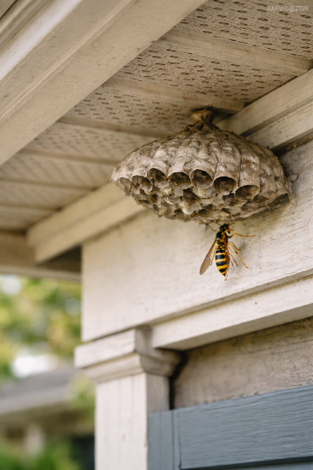 Paper wasp identification near home eaves for Stinging Insect Control in Louisiana © AllAmericanPestAndWildlife.com